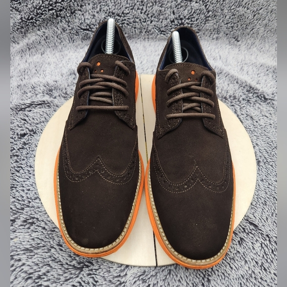 Cole Haan LunarGrand Brown Orange Suede Wingtip Oxford Dress Shoes Men’s 9.5 - Picture 3 of 9